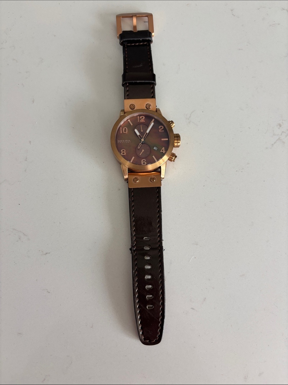 Brera Orologi Brown Leather Strap Watch with Rose Gold Case
